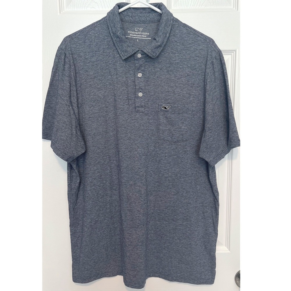 Vineyard Vines Mens L Edgartown Pima Cotton Polo Blue Micro Stripe Stretch Shirt